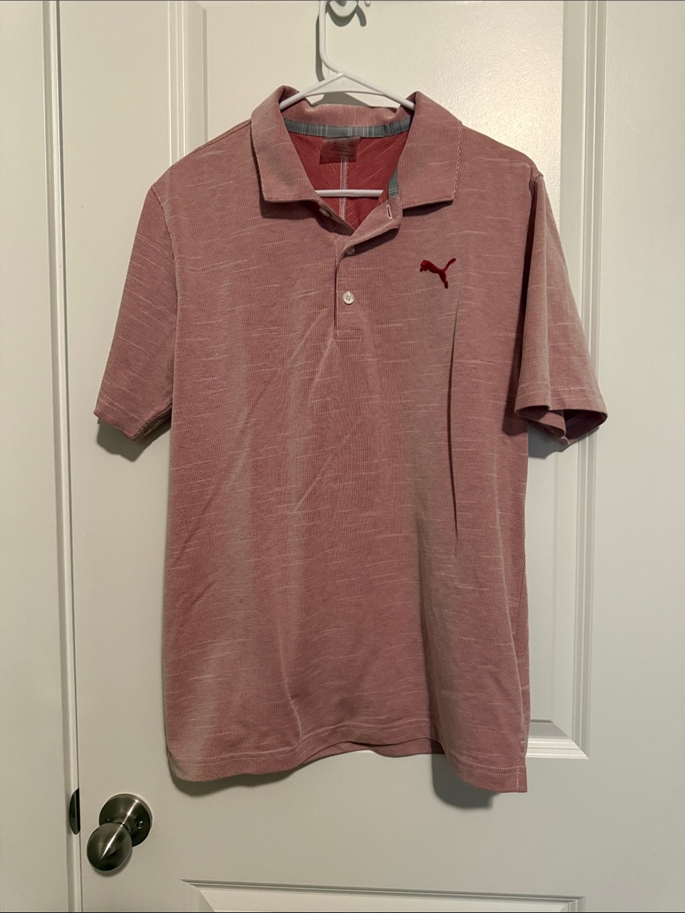 Puma Men’s Dusty Pink Polo with Maroon Puma Cat Logo